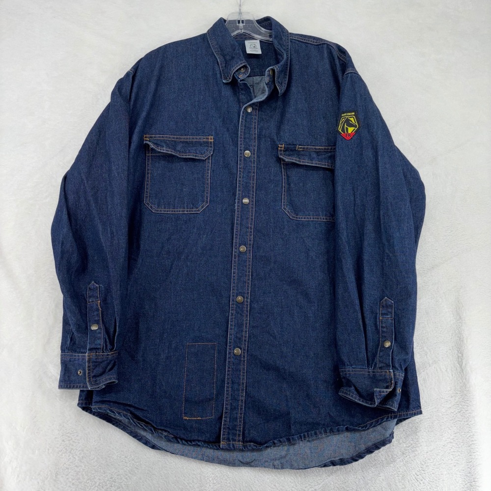 Black Stallion FSB-DNM FR Flame Resistant Denim Work Shirt Mens XL Blue Welding